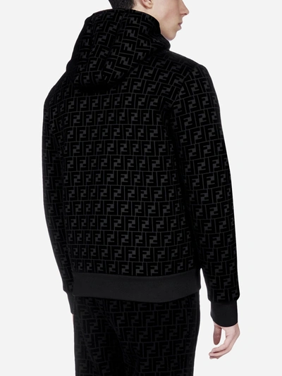 Shop Fendi Ff Logo Cotton Hooded Jacket In Black