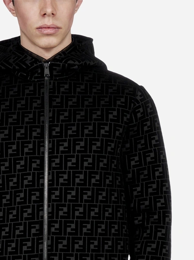 Shop Fendi Ff Logo Cotton Hooded Jacket In Black