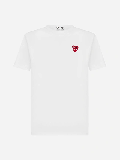 Shop Comme Des Garçons Play Double Heart-patch Cotton T-shirt