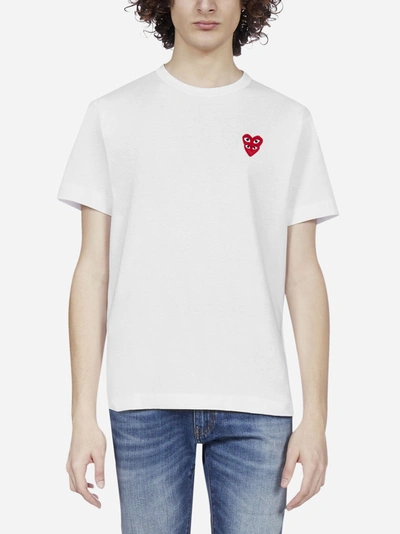 Shop Comme Des Garçons Play Double Heart-patch Cotton T-shirt