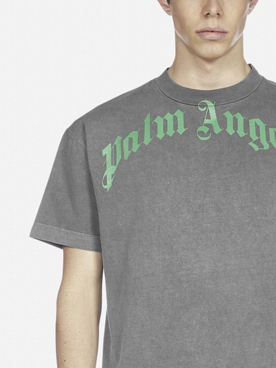 Shop Palm Angels Logo Cotton T-shirt In Black/grey - Green