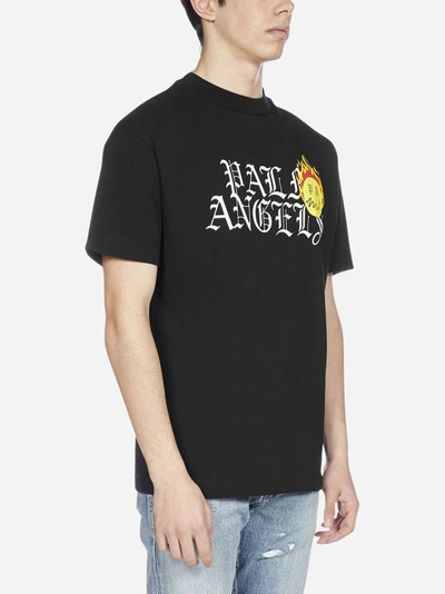 Shop Palm Angels Burning Head Cotton T-shirt In Black-  Yellow