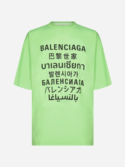 Shop Balenciaga Multilingual Logo Cotton-blend T-shirt