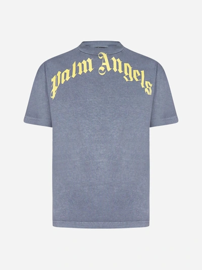 Shop Palm Angels Logo Cotton T-shirt In Navy Blue
