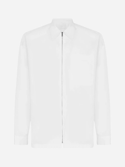 Shop Prada Logo And Zip Cotton Shirt