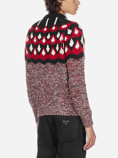 Shop Prada Intarsia-motif Virgin Wool And Cashmere Sweater In Black - Red