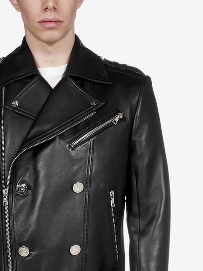 Shop Balmain Biker-style Leather Jacket