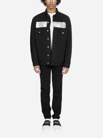 Shop Givenchy Logo-latex Stripe Denim Jacket