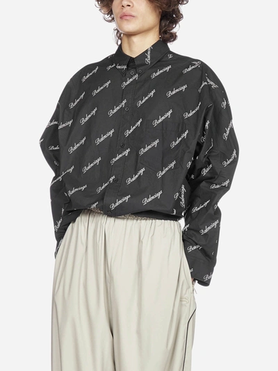 Shop Balenciaga All-over Logo Oversized Cotton Shirt