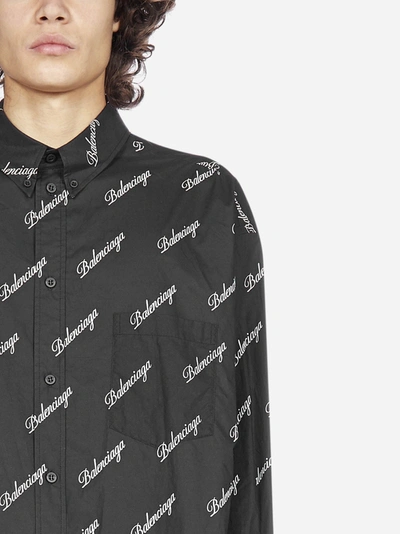Shop Balenciaga All-over Logo Oversized Cotton Shirt