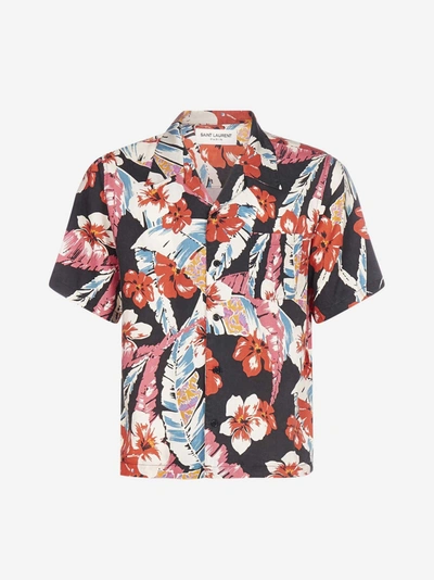 Shop Saint Laurent Tropical Print Lyocell Shirt