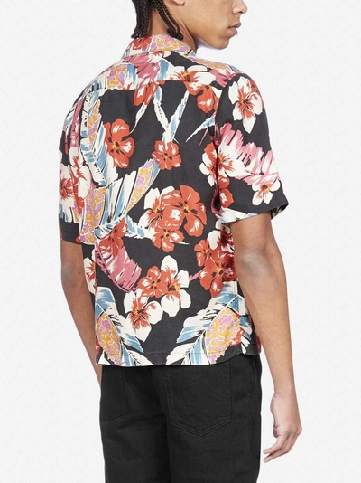 Shop Saint Laurent Tropical Print Lyocell Shirt