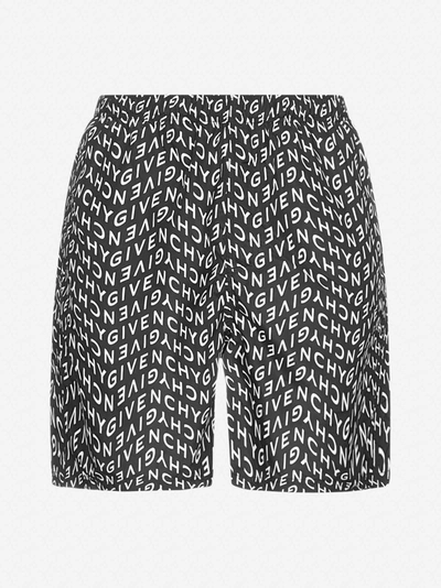 Shop Givenchy All-over Logo Print Swim Shorts In Black - White