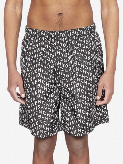 Shop Givenchy All-over Logo Print Swim Shorts In Black - White