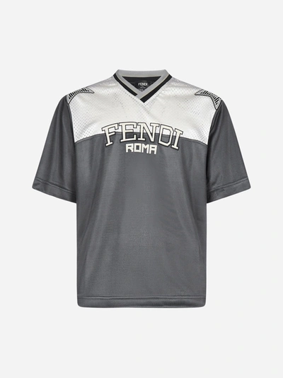 Shop Fendi Logo Mesh And Acetate T-shirt