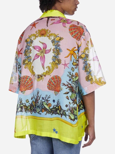 Shop Versace Tresor De La Mer Print Cotton Shirt In Yellow - Multicolor