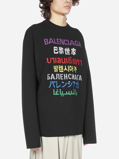 Shop Balenciaga Multilingual Logo Wool Sweater