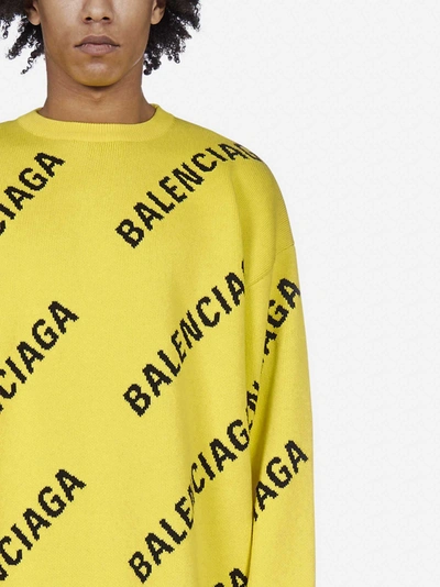 Shop Balenciaga All Over Logo Cotton And Wool Sweater