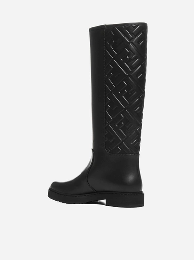 Shop Fendi Ff Logo Leather Boots In Black