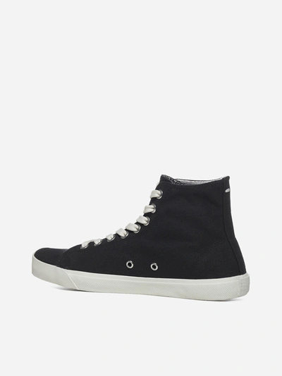 Shop Maison Margiela Tabi Logo Canvas High-top Sneakers In Black