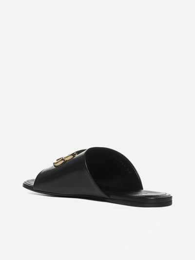 Shop Balenciaga Bb Logo Leather Slides In Black - Gold