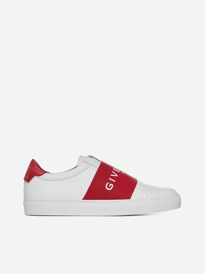 Shop Givenchy Urban Street Logo-band Leather Low-top Sneakers In Red - White