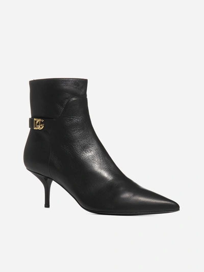Shop Dolce & Gabbana Logo Leather Ankle Boots