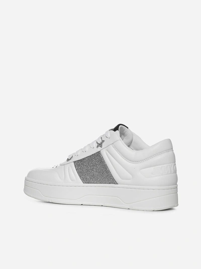 Shop Jimmy Choo Hawaii Leather Sneakers In White - Silver