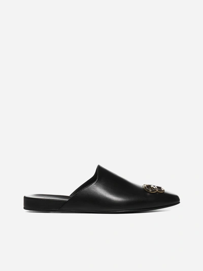 Shop Balenciaga Cosy Bb Logo Leather Flat Mules