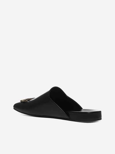 Shop Balenciaga Cosy Bb Logo Leather Flat Mules