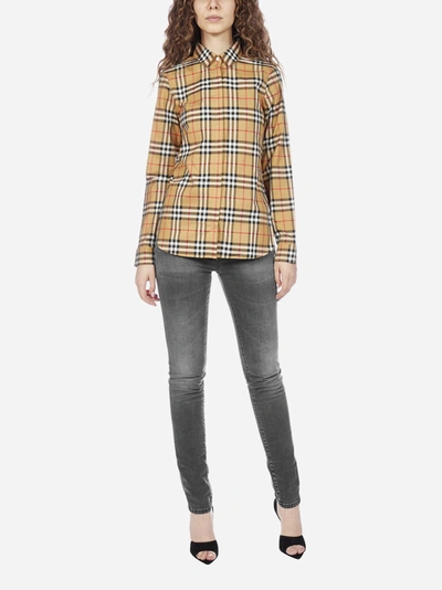 Shop Burberry Vintage Check Print Cotton Shirt In Antique Yellow