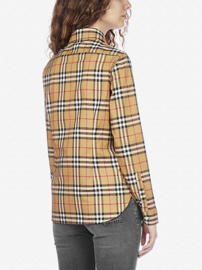 Shop Burberry Vintage Check Print Cotton Shirt In Antique Yellow