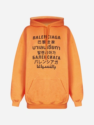 Shop Balenciaga Multilingual Logo Cotton-blend Hoodie