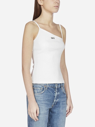 Shop Off-white Logo Asymmetric Cotton Top In White - Black