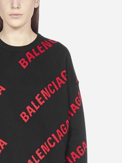 Shop Balenciaga All-over Logo Cotton And Wool Sweater
