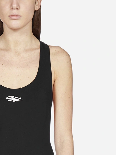 Shop Off-white Logo-tape Swimsuit In Black - White