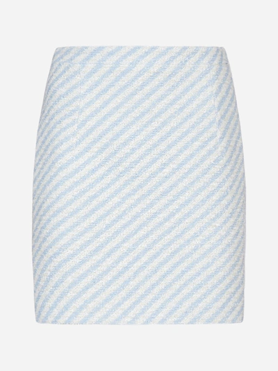 Shop Alessandra Rich Diagonal Striped Tweed Miniskirt