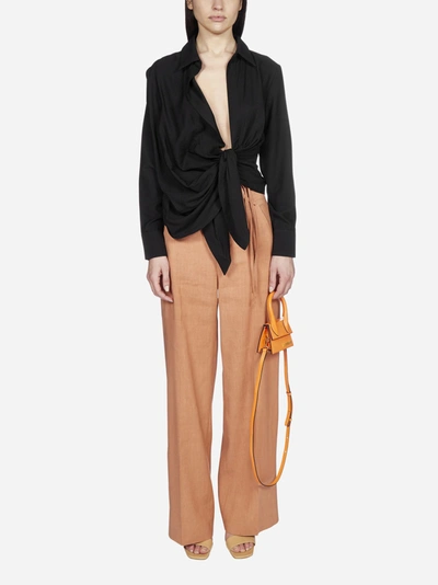 Shop Jacquemus Bahia Viscose-blend Draped Shirt In Black