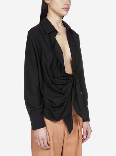 Shop Jacquemus Bahia Viscose-blend Draped Shirt In Black