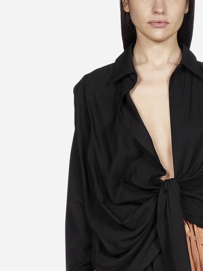 Shop Jacquemus Bahia Viscose-blend Draped Shirt In Black