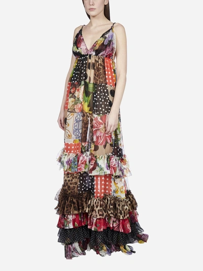 Shop Dolce & Gabbana Patchwork Prints Silk Maxi Dress