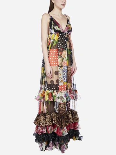 Shop Dolce & Gabbana Patchwork Prints Silk Maxi Dress