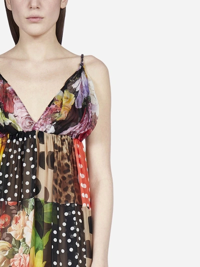 Shop Dolce & Gabbana Patchwork Prints Silk Maxi Dress