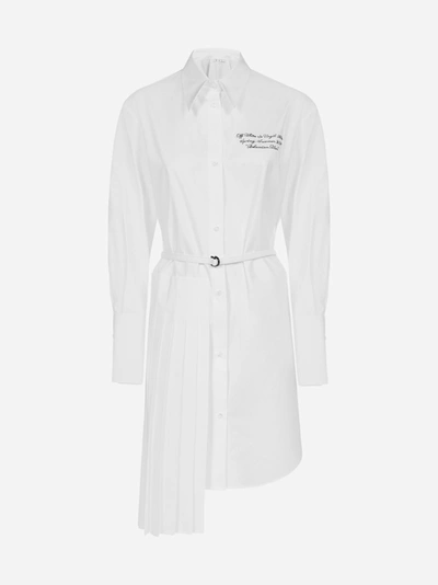 Shop Off-white Logo Pleated-detail Cotton Shirt Dress In White - Black