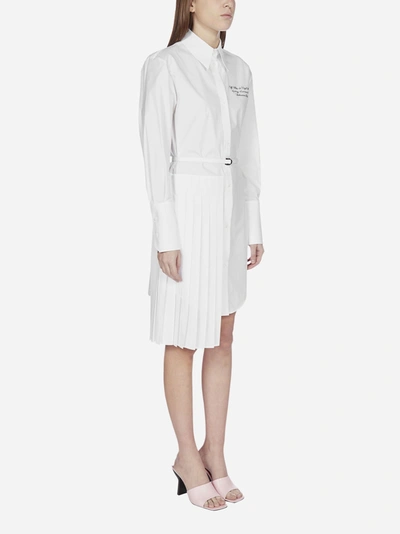 Shop Off-white Logo Pleated-detail Cotton Shirt Dress In White - Black