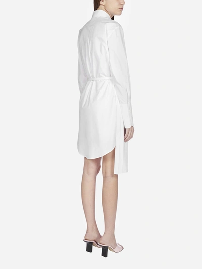 Shop Off-white Logo Pleated-detail Cotton Shirt Dress In White - Black