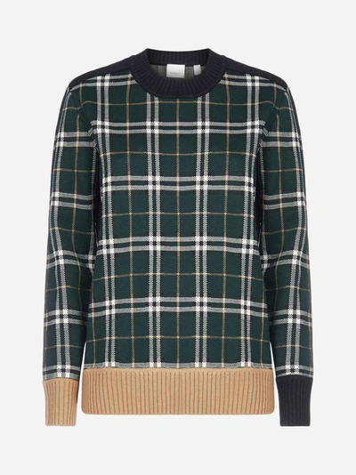 Shop Burberry Check-motif Merino Wool Sweater