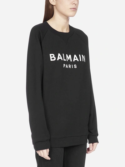 Shop Balmain Logo Cotton Sweatshirt In Black - White