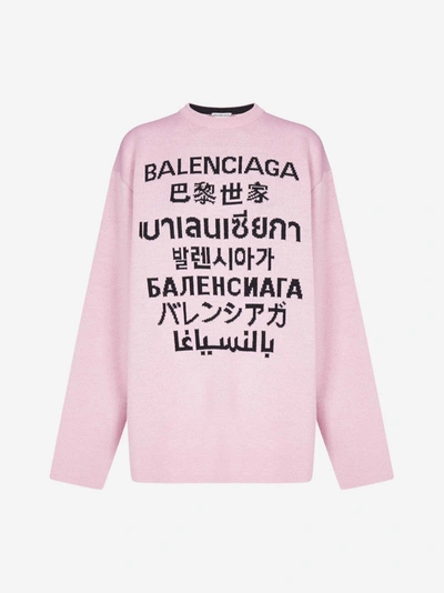 Shop Balenciaga Multilingual Logo Wool Sweater