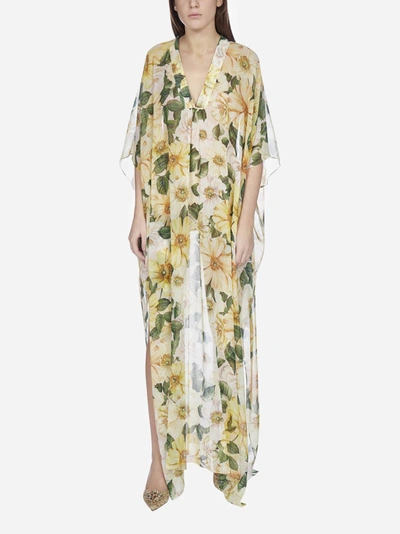 Shop Dolce & Gabbana Camellias Print Silk Caftan Dress